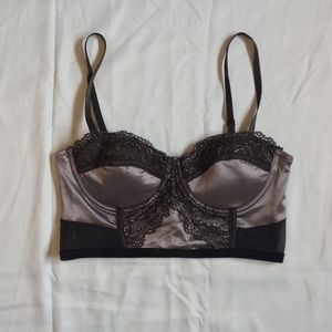 iCollection gray bustier top with lace details